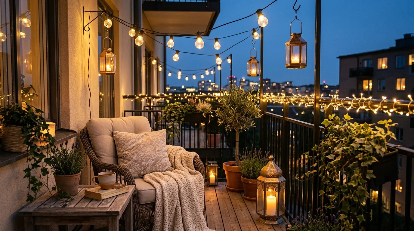 Light the balcony for evening use for 13 Outdoor Balcony Ideas for a Fresh Air Escape