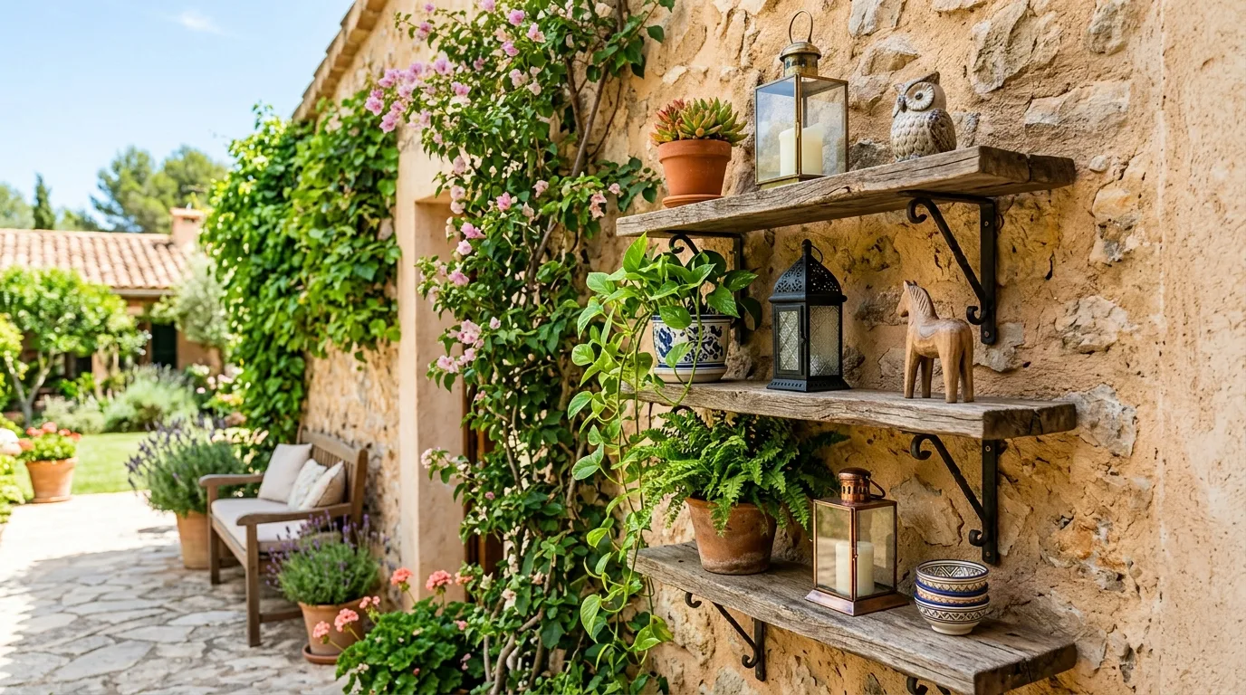 Mount shelves for display and function for 14 Inspiring Outdoor Wall Design Ideas for a Gorgeous Focal Point