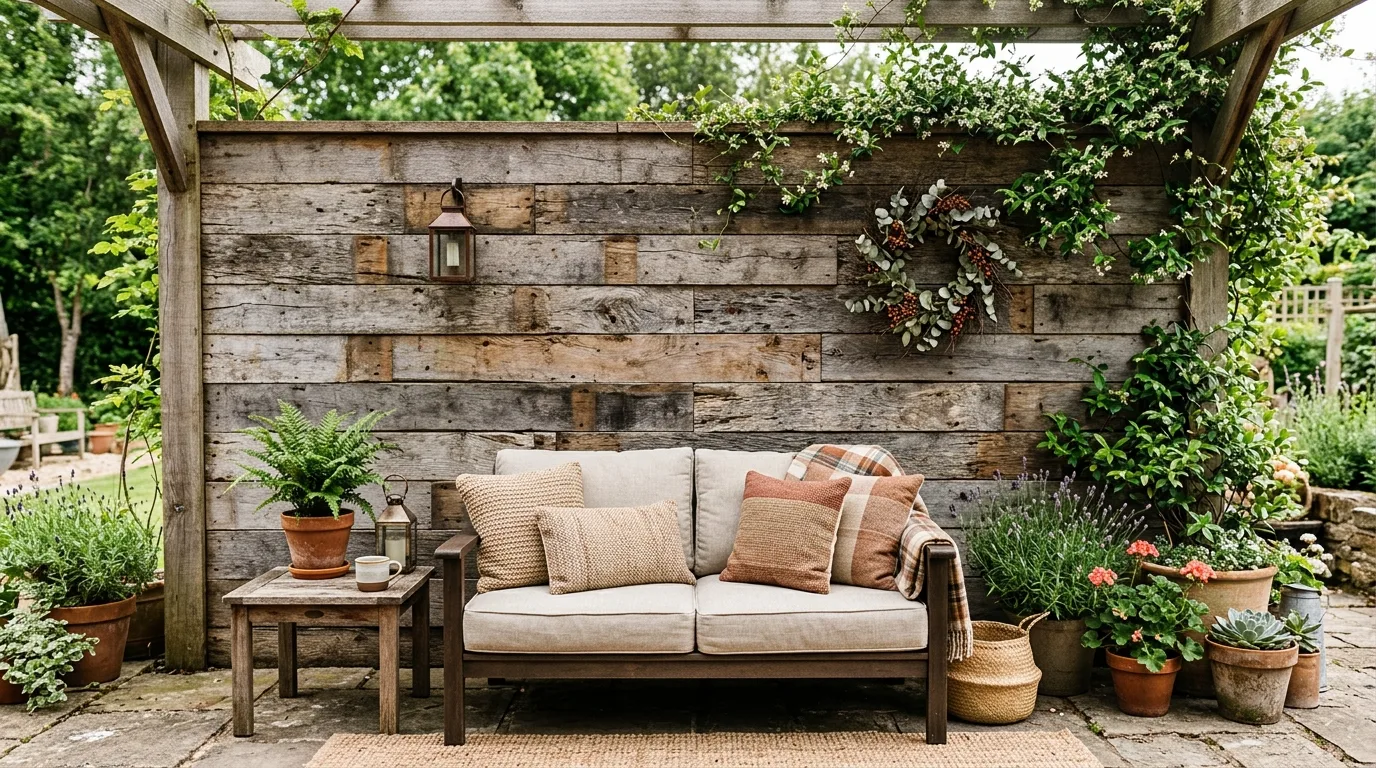 Try reclaimed wood for rustic charm for 14 Inspiring Outdoor Wall Design Ideas for a Gorgeous Focal Point