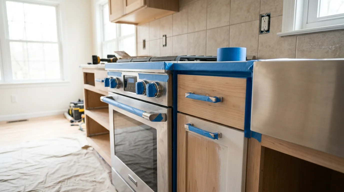 Use painter's tape for clean edges for 10 Genius Hack to Paint a Washer and Dryer for a Laundry Room Refresh