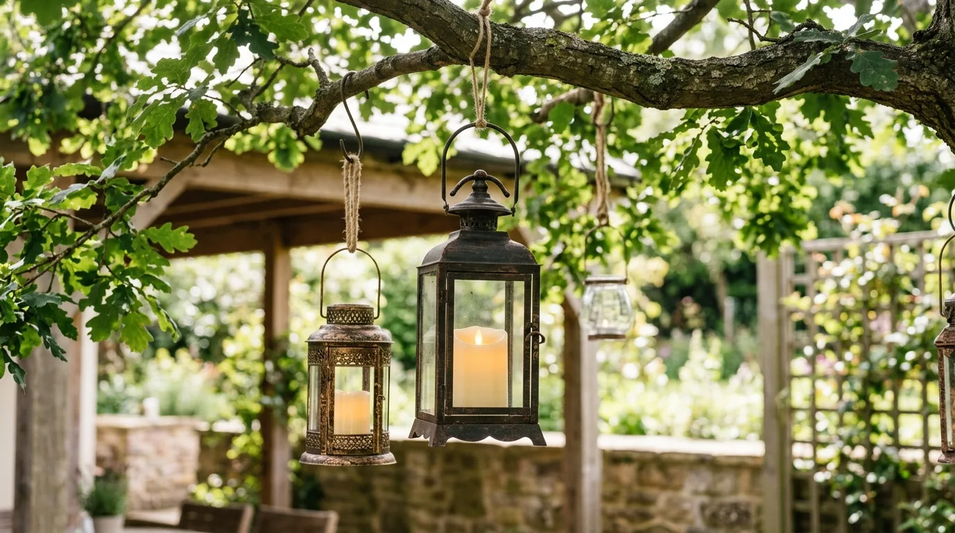Hang lanterns for a more romantic glow for 12 Magical Patio Lighting Ideas for Evening Ambiance