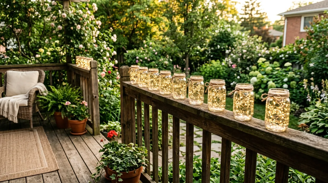 Use jars or small glowing accents at table level for 12 Magical Patio Lighting Ideas for Evening Ambiance