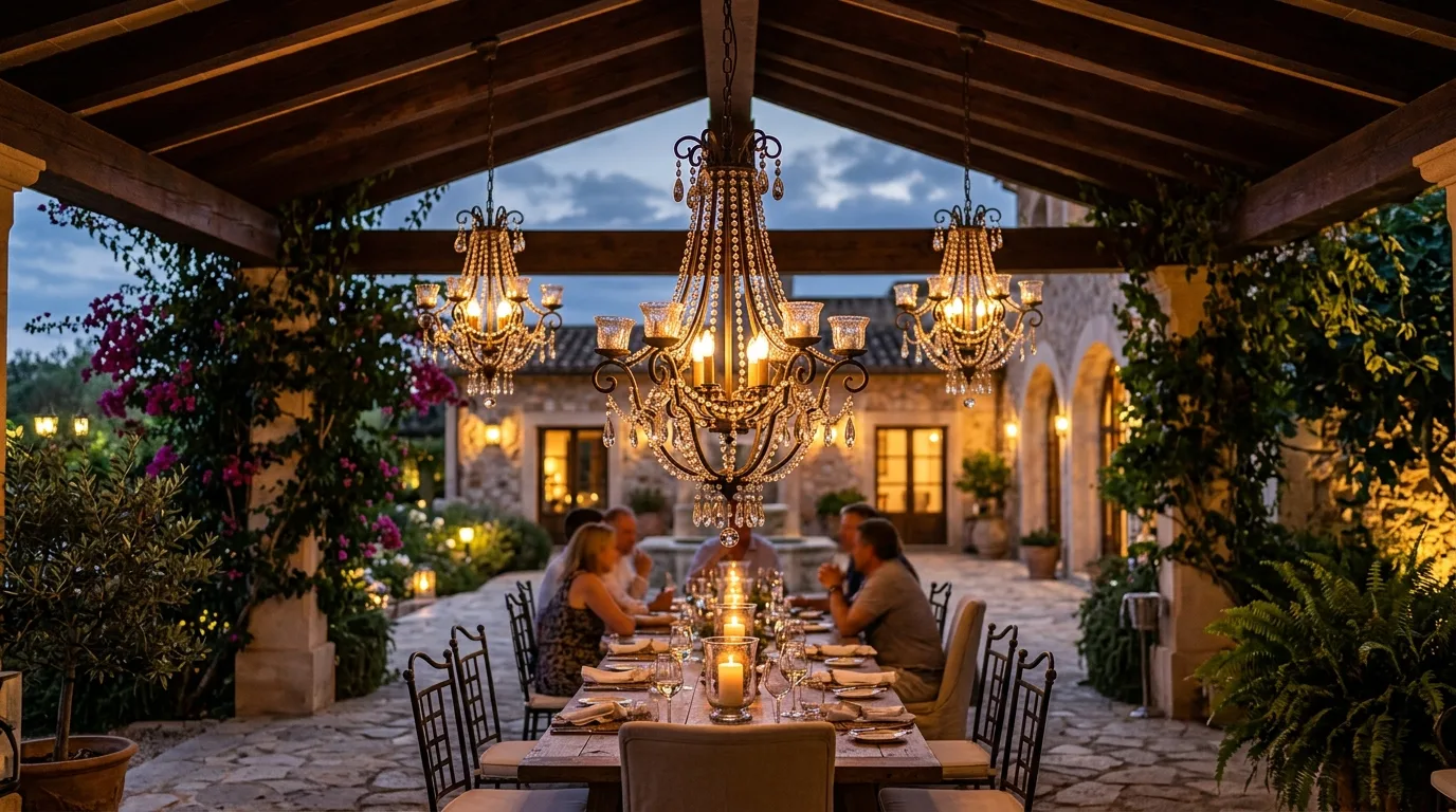 Try an outdoor chandelier if you want one dramatic focal point for 12 Magical Patio Lighting Ideas for Evening Ambiance