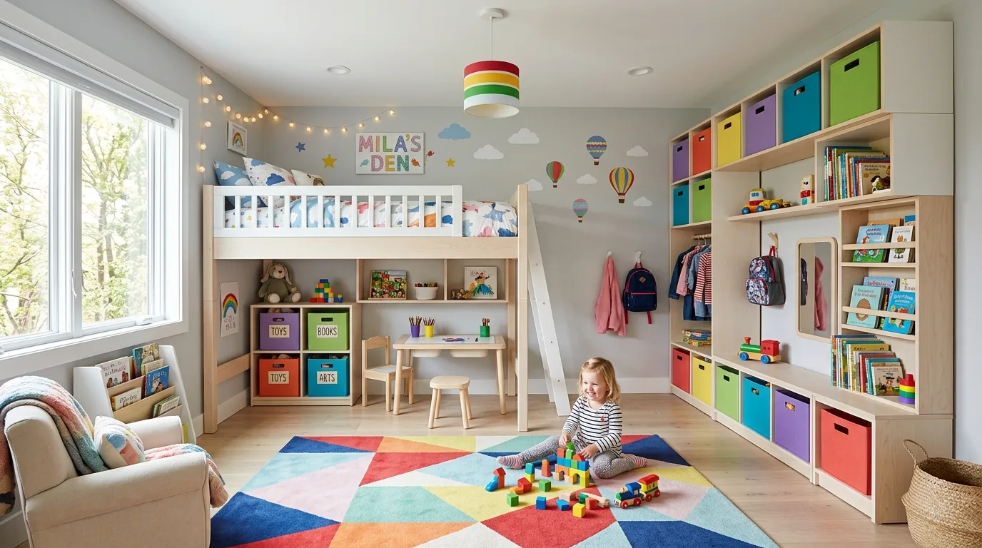 Include one imagination-friendly feature for 11 Playful Toddler Bedroom Ideas for Safe and Fun Play