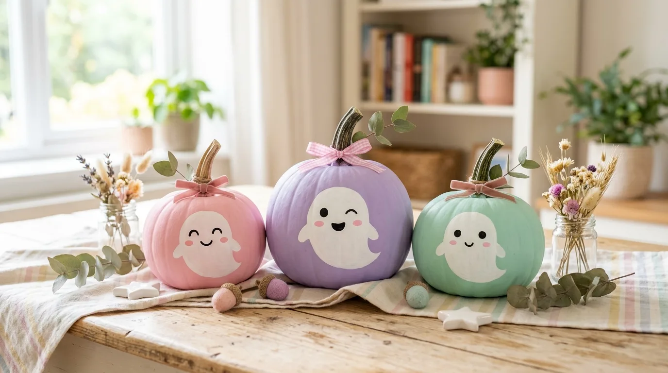 Try polka dots in fall tones for 13 Easy Pumpkin Painting Ideas for No-Mess Halloween Fun