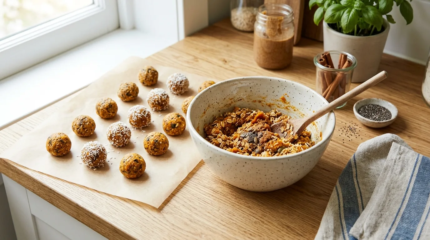 Make a batch for busy mornings for 12 Healthy Pumpkin Protein Balls for a Fall Energy Boost