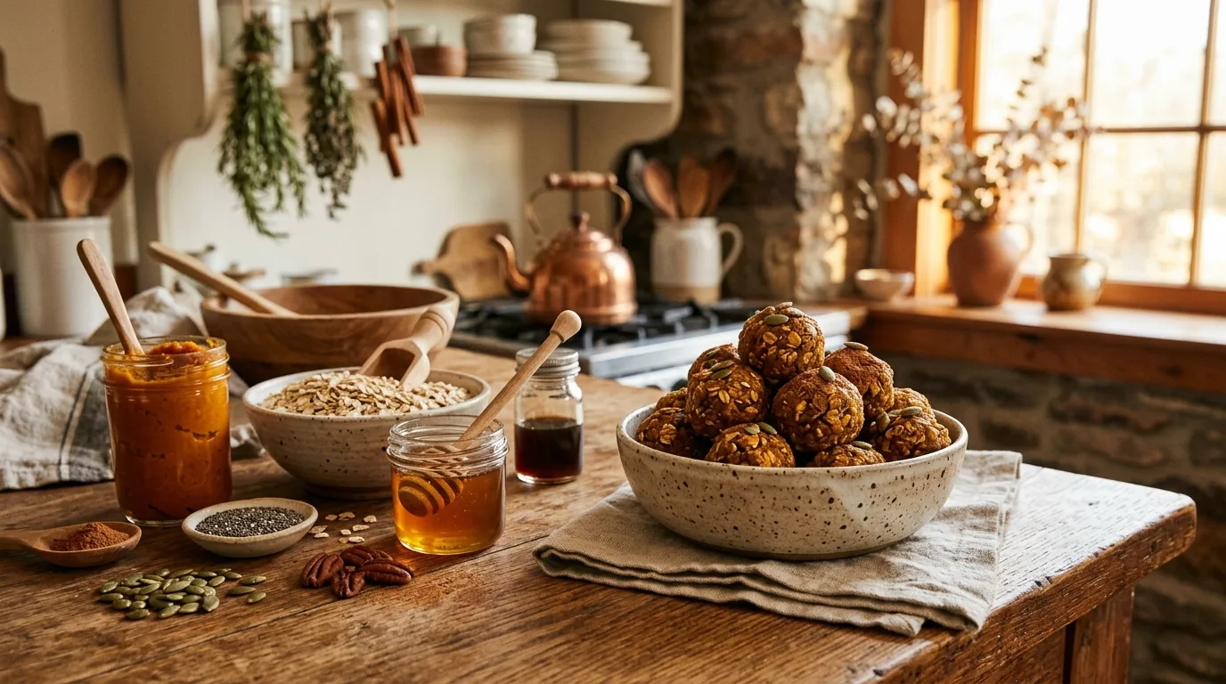 Add oats for texture for 12 Healthy Pumpkin Protein Balls for a Fall Energy Boost