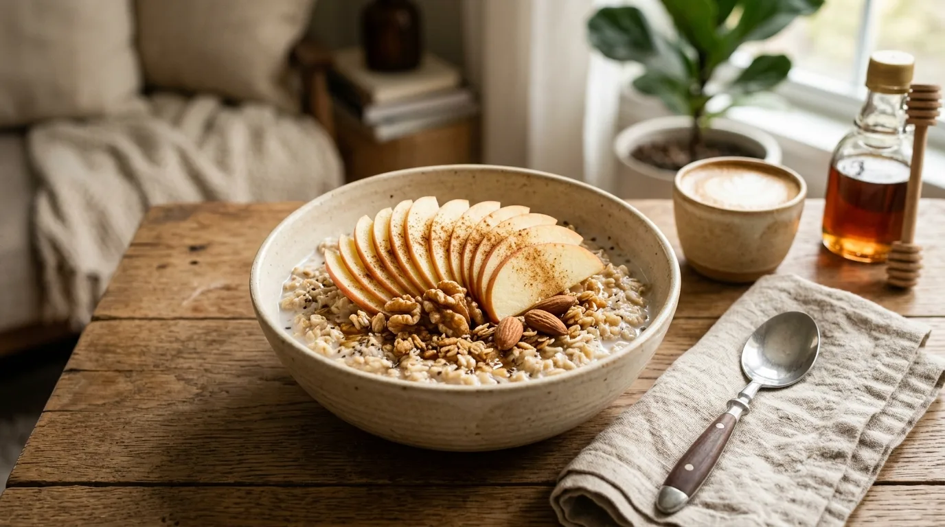 Add chopped nuts for crunch for 11 Warm Raisin Apple Cinnamon Oatmeal for Chilly Mornings