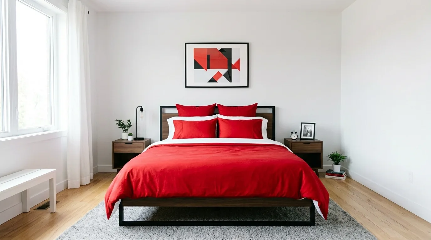 Use red through bedding first for 10 Bold Red Bedroom Ideas for a Passionate Pop of Color