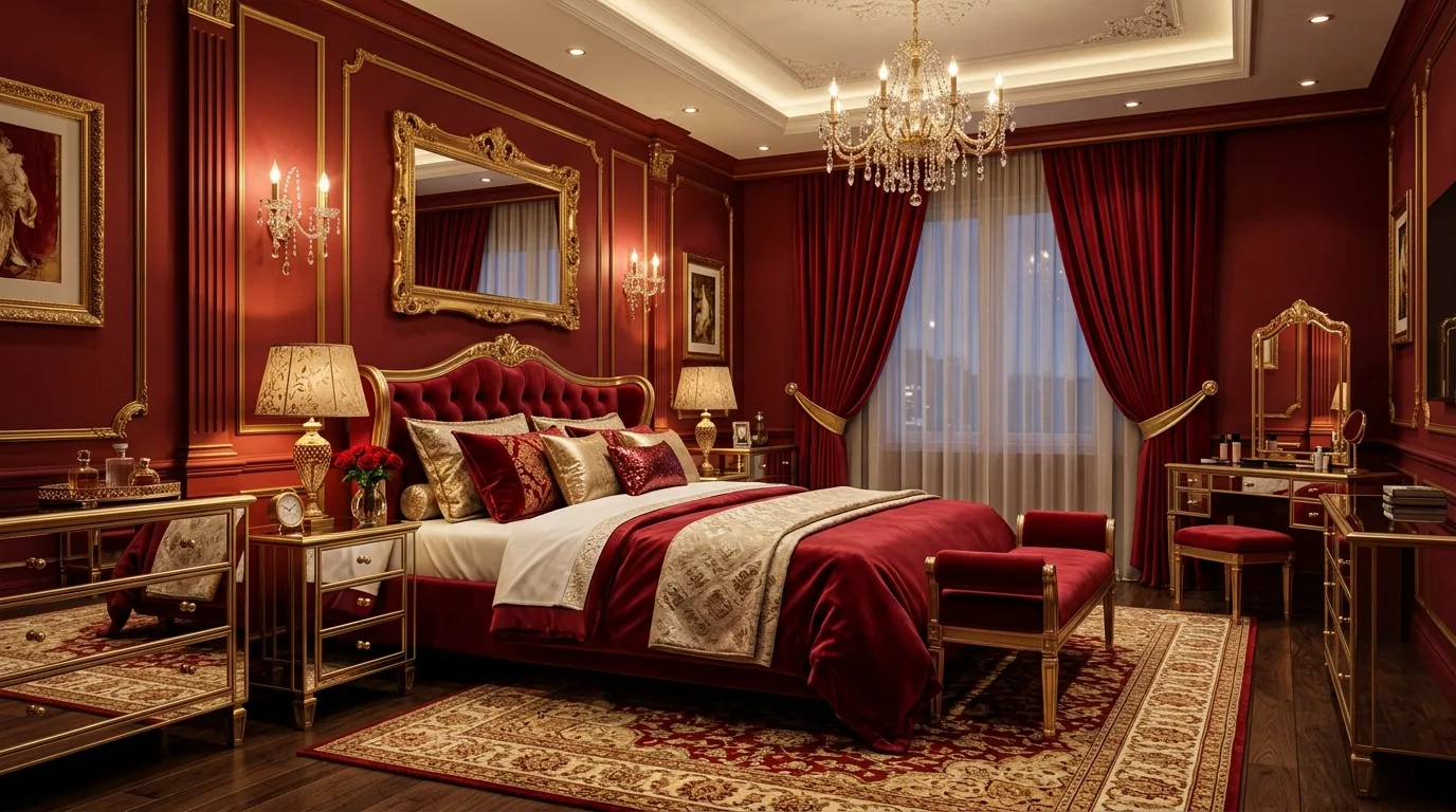 Use black accents carefully for 10 Bold Red Bedroom Ideas for a Passionate Pop of Color