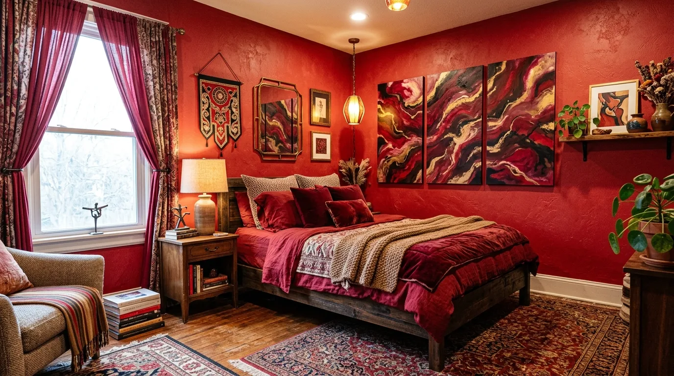 Soften the look with layered texture for 10 Bold Red Bedroom Ideas for a Passionate Pop of Color