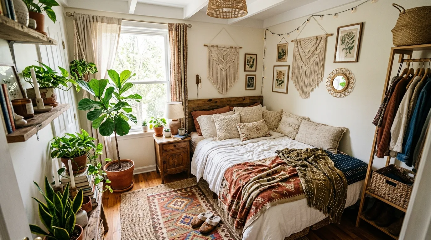 Create a corner for slowing down for 13 Relaxed Boho Bedroom Ideas for a Laid-Back Vibe