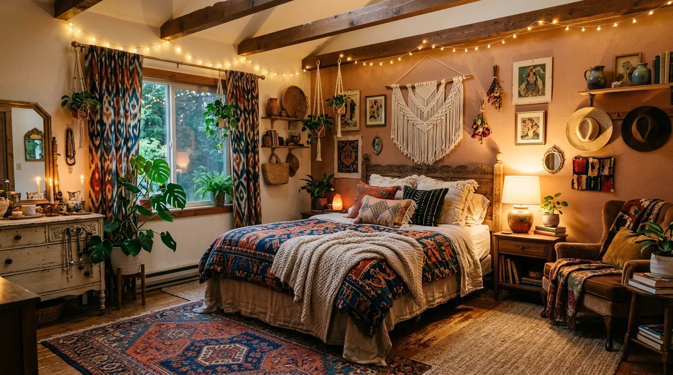 Aim for layered, not overloaded for 13 Relaxed Boho Bedroom Ideas for a Laid-Back Vibe