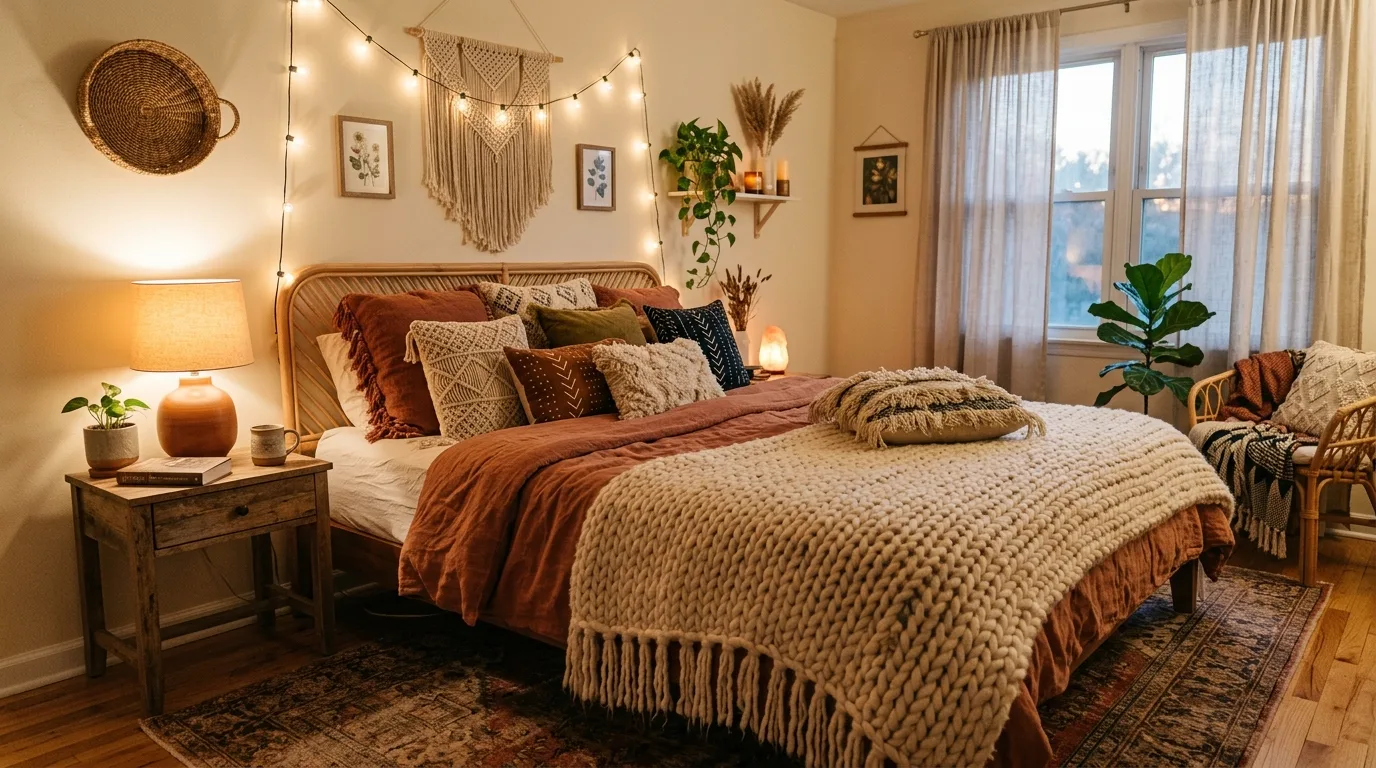 Bring in woven and natural materials for 13 Relaxed Boho Bedroom Ideas for a Laid-Back Vibe