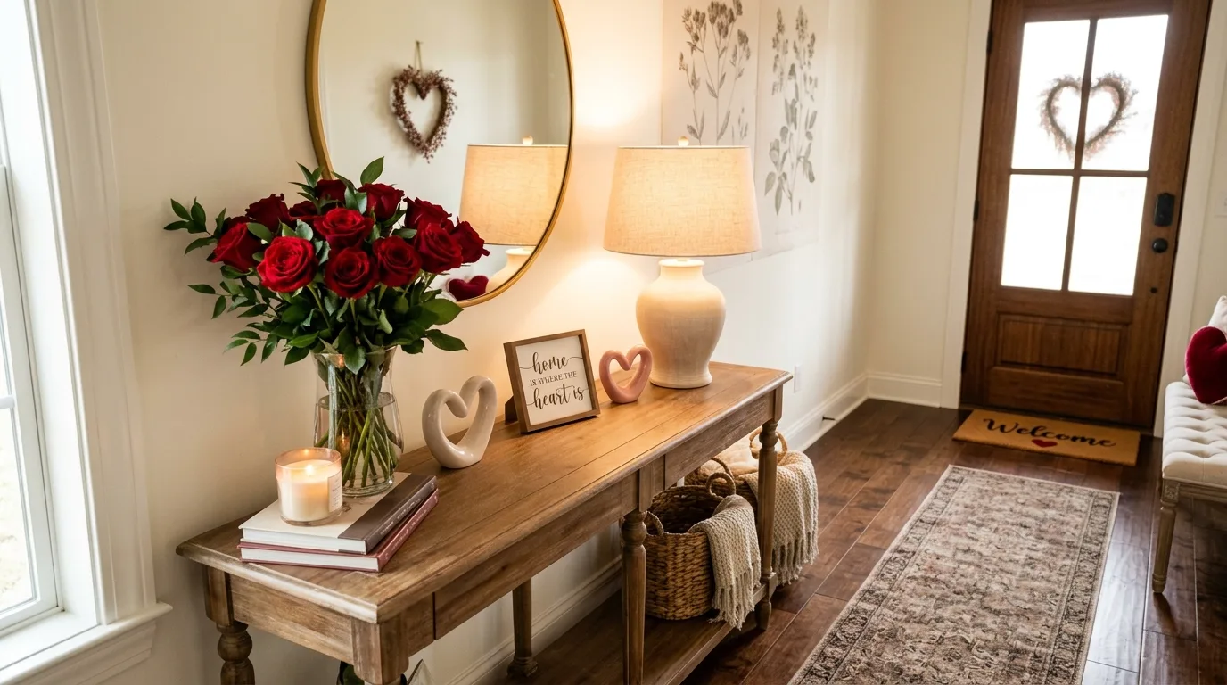 Add roses or seasonal florals for 13 Romantic Valentine's Day Decor Ideas for a Love-Filled Home