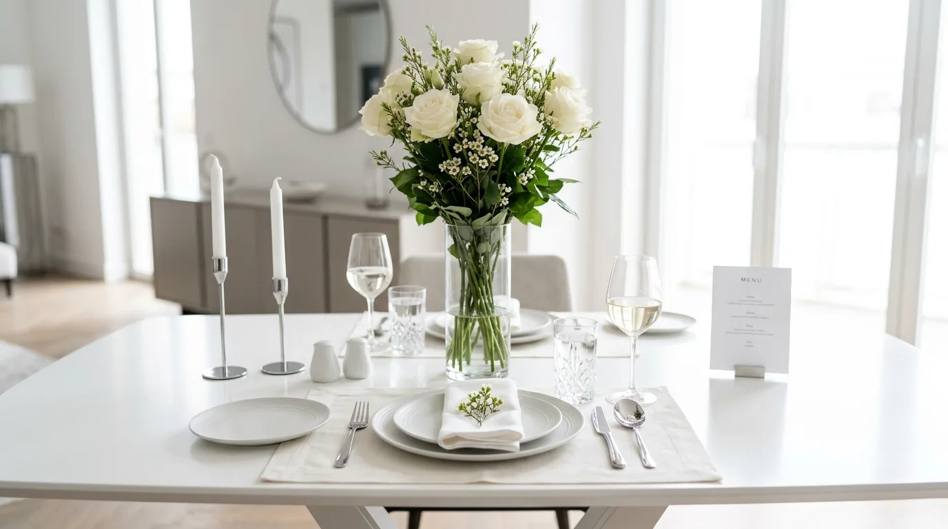 Keep clutter completely off the table for 10 Romantic Valentine's Day Table Decor Ideas for Date Night In