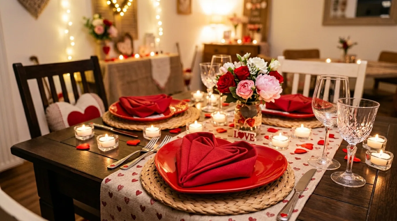 Let the lighting in the whole room support the mood for 10 Romantic Valentine's Day Table Decor Ideas for Date Night In