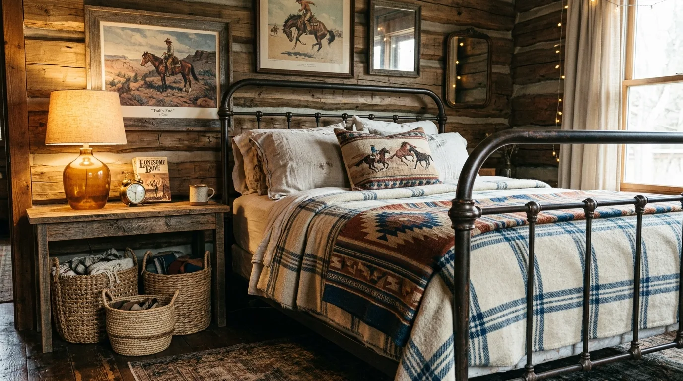 Add denim, quilts, and woven texture for 13 Rustic Cowgirl Bedroom Ideas with Western Flair