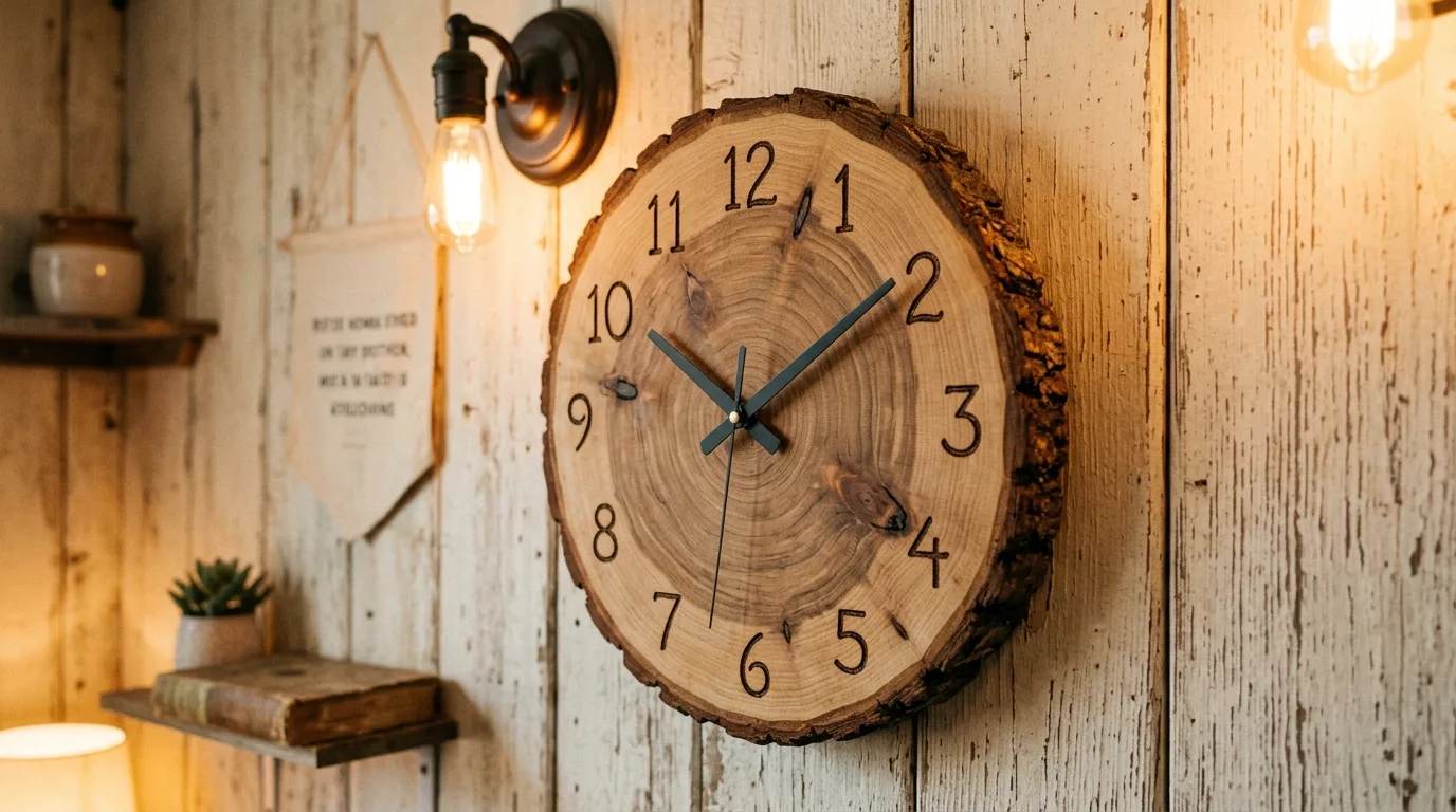 Create a wood slice clock for 12 Rustic DIY Wood Log Ideas for Cozy Cabin Accents