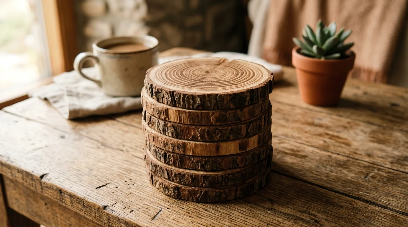 Use log slices as coasters for 12 Rustic DIY Wood Log Ideas for Cozy Cabin Accents
