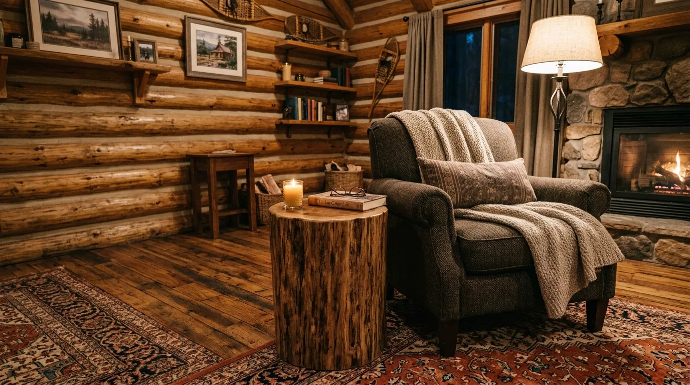 Create a stump-style side table for 12 Rustic DIY Wood Log Ideas for Cozy Cabin Accents