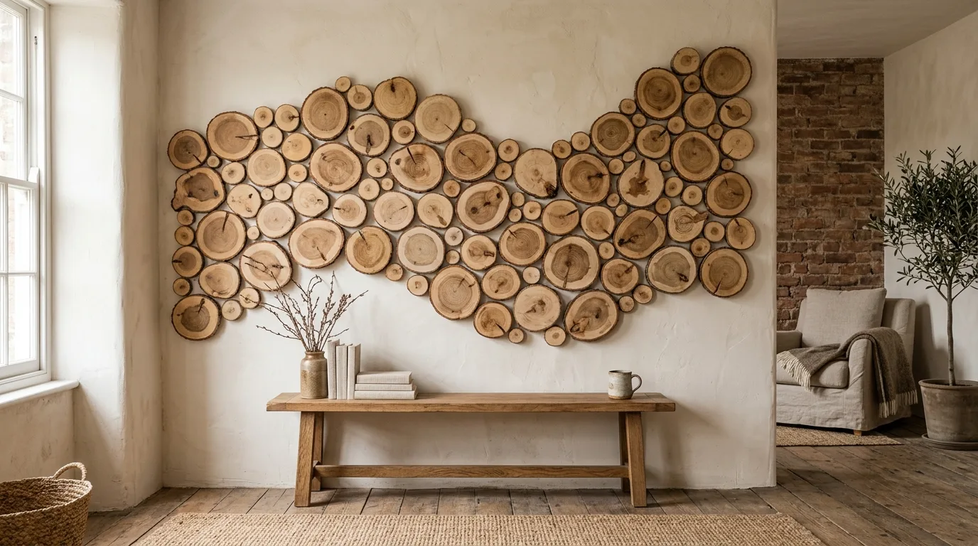 Try wall art made from wood rounds for 12 Rustic DIY Wood Log Ideas for Cozy Cabin Accents
