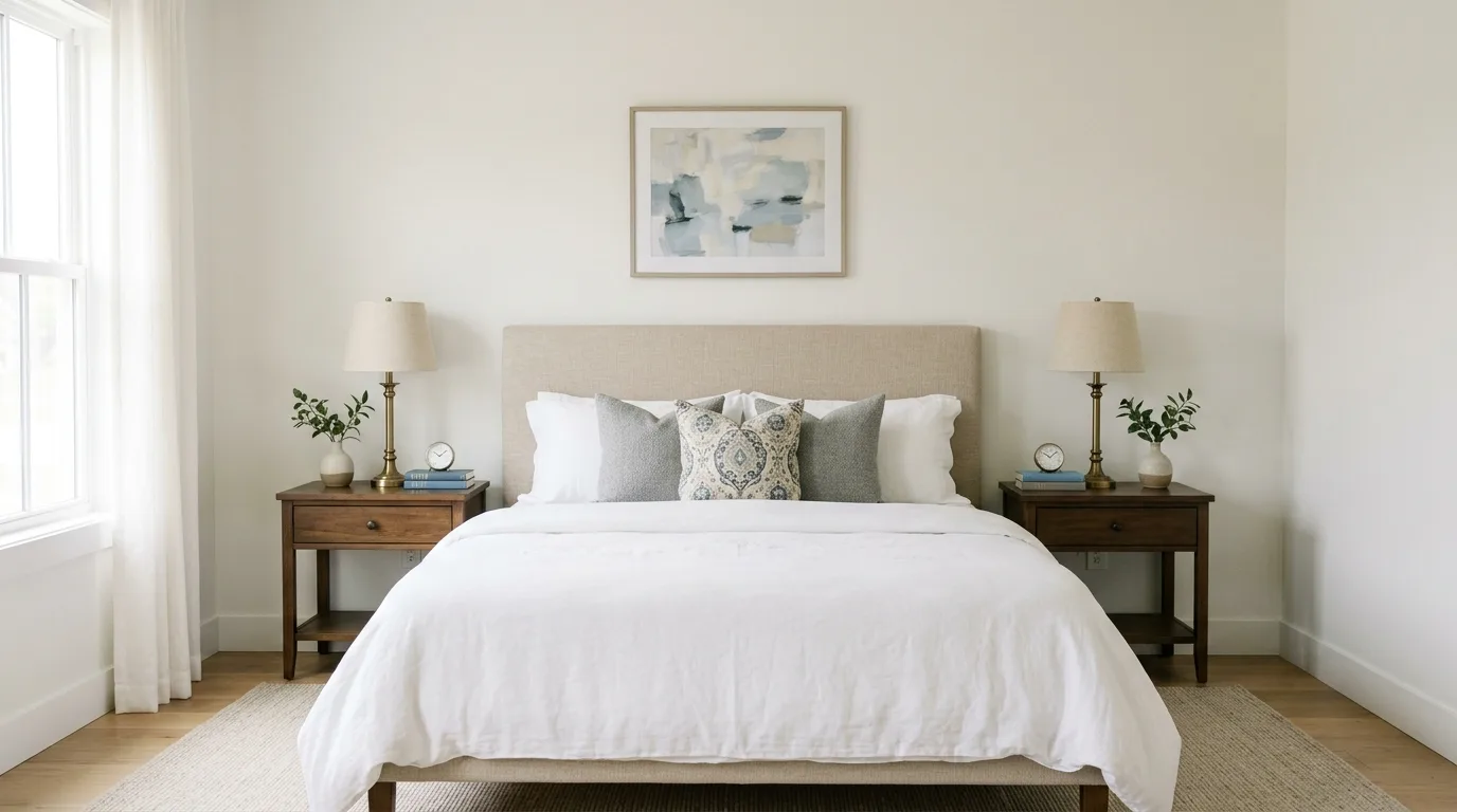 Choose matching pieces for strong symmetry for 12 Helpful Tips on Whether Bedroom Nightstands Should Match