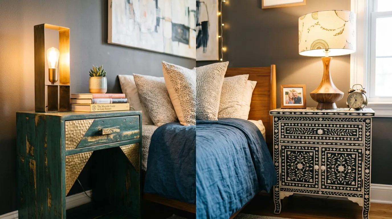 Let one nightstand be the statement piece for 12 Helpful Tips on Whether Bedroom Nightstands Should Match