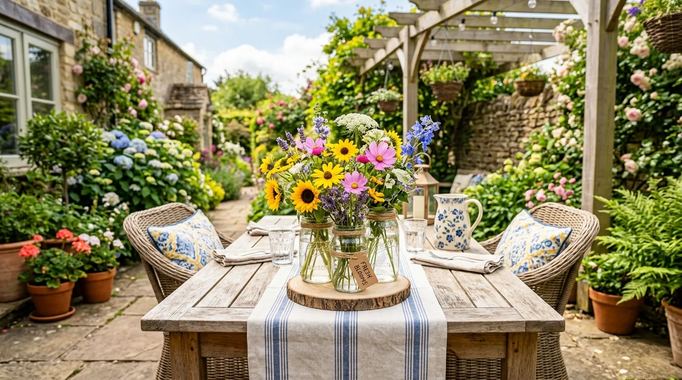 Create a simple flower centerpiece for 10 Simple DIY Patio Decoration Ideas for a Summer Refresh