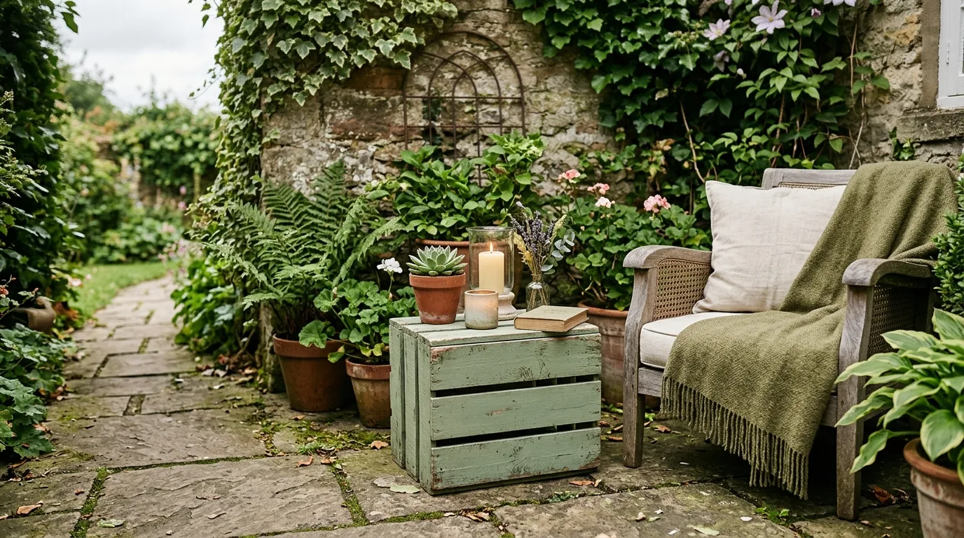 Use a painted crate as a side table for 10 Simple DIY Patio Decoration Ideas for a Summer Refresh