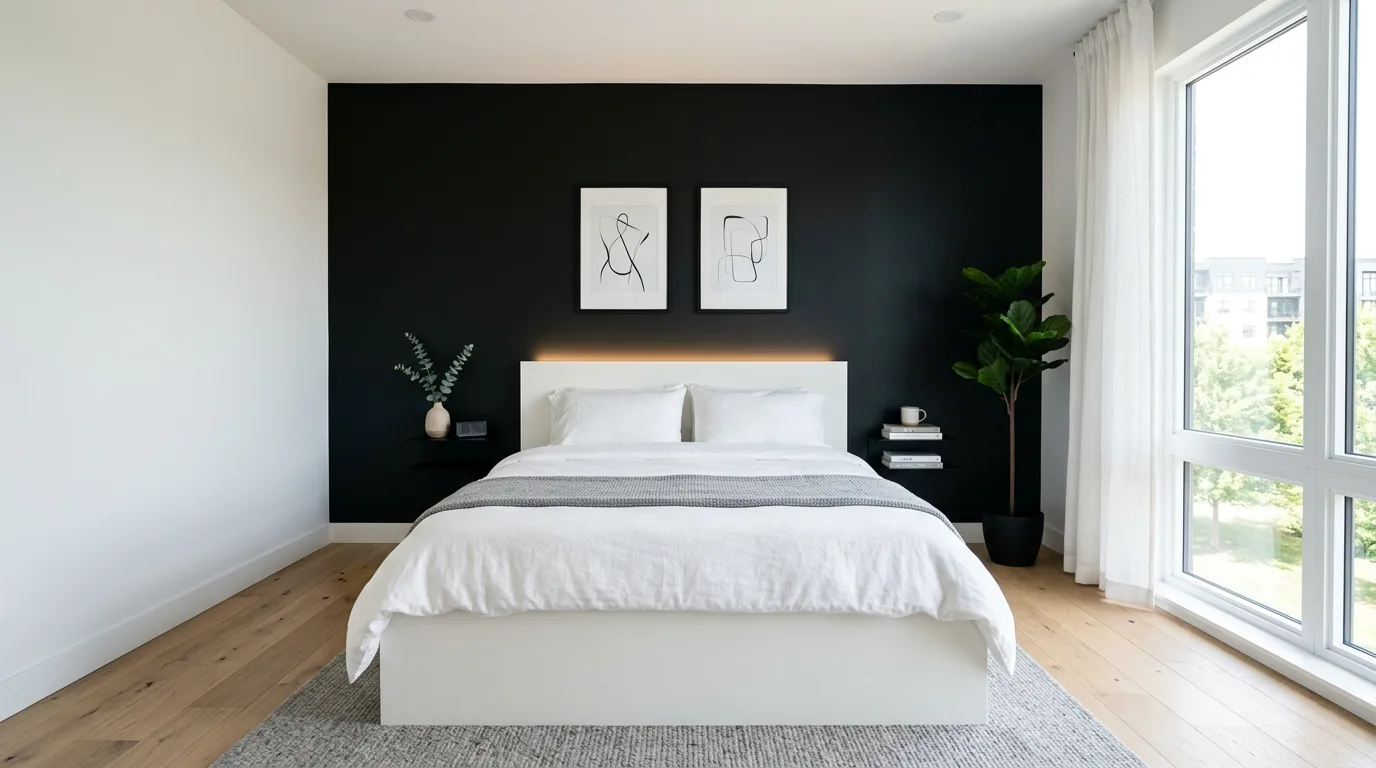 Use black and white for crisp contrast for 10 Sleek Modern Bedroom Ideas for a Minimalist Vibe
