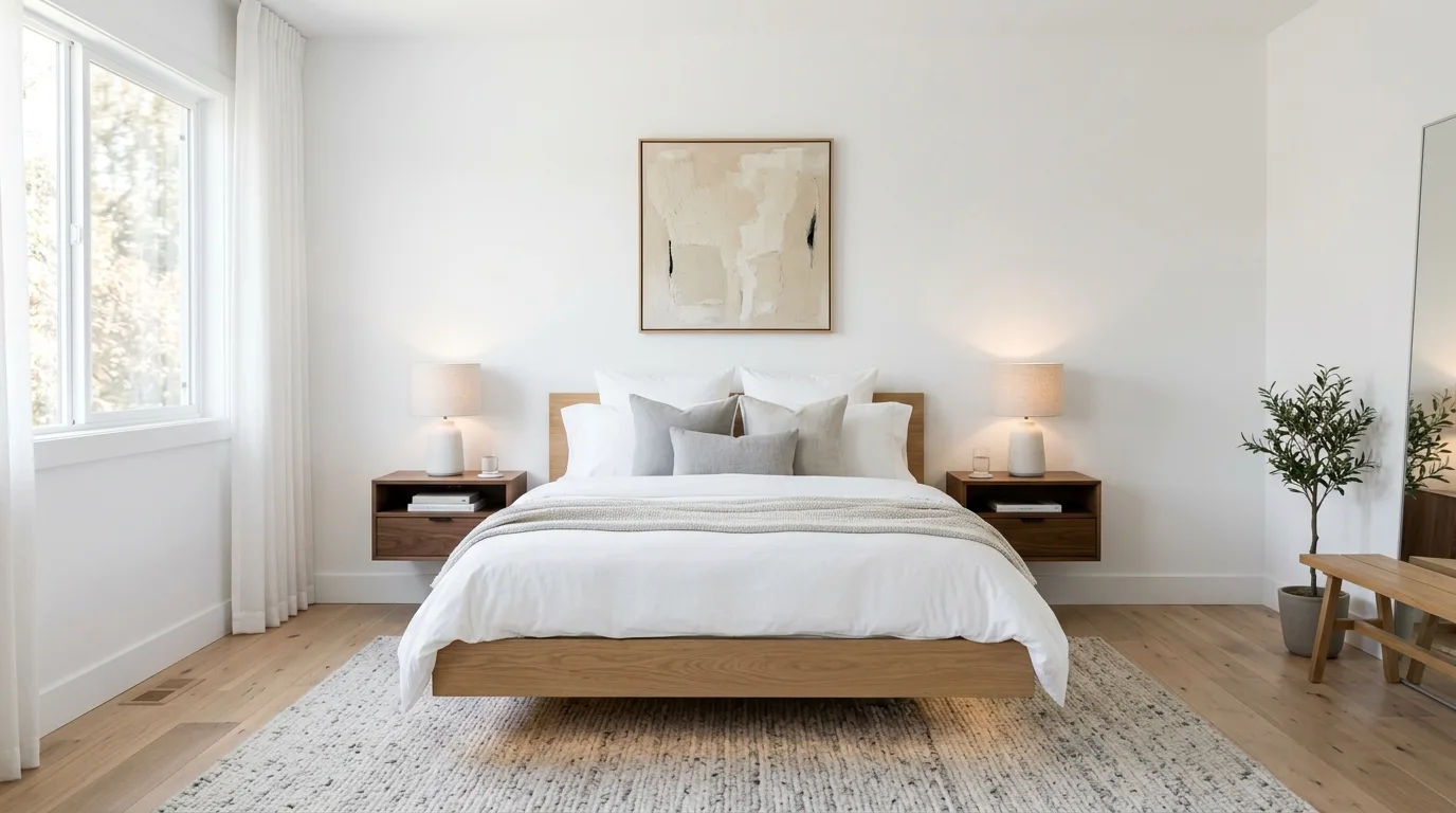 Try floating details to keep it airy for 10 Sleek Modern Bedroom Ideas for a Minimalist Vibe