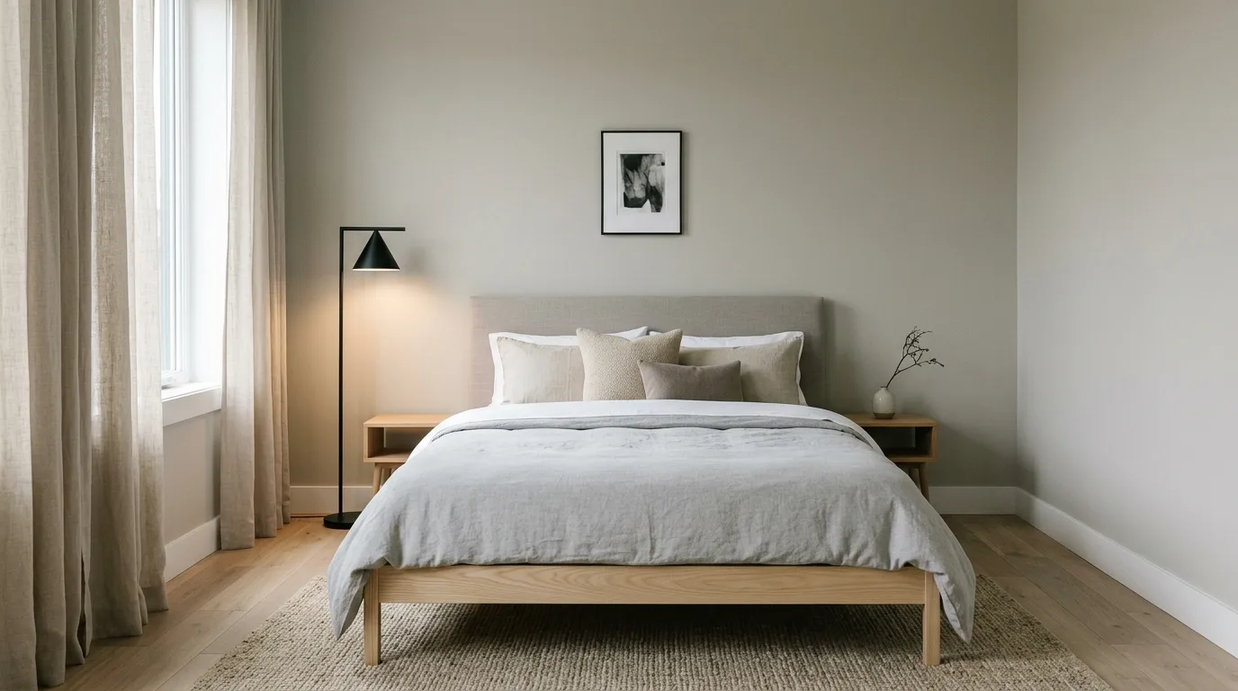 Use muted tones and one dark accent for 10 Sleek Modern Bedroom Ideas for a Minimalist Vibe