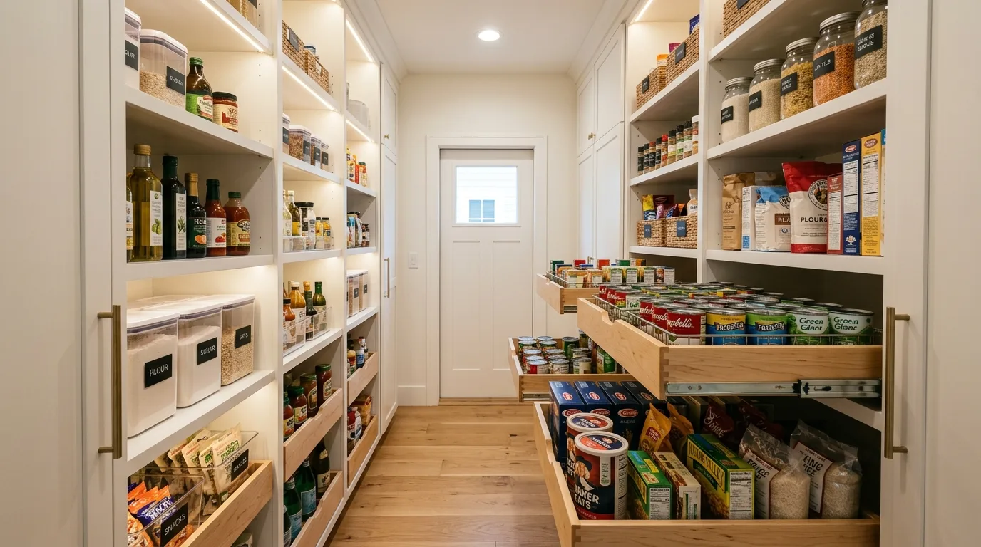 Use turntables in awkward corners for 12 Efficient Small Walk-In Pantry Ideas for Maximum Storage