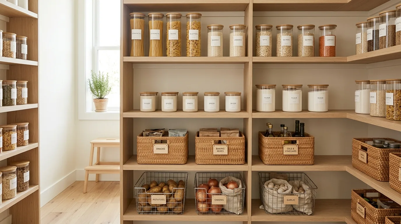 Adjust shelf heights where possible for 12 Clever Small Walk-In Pantry Organization Hacks for Food Storage