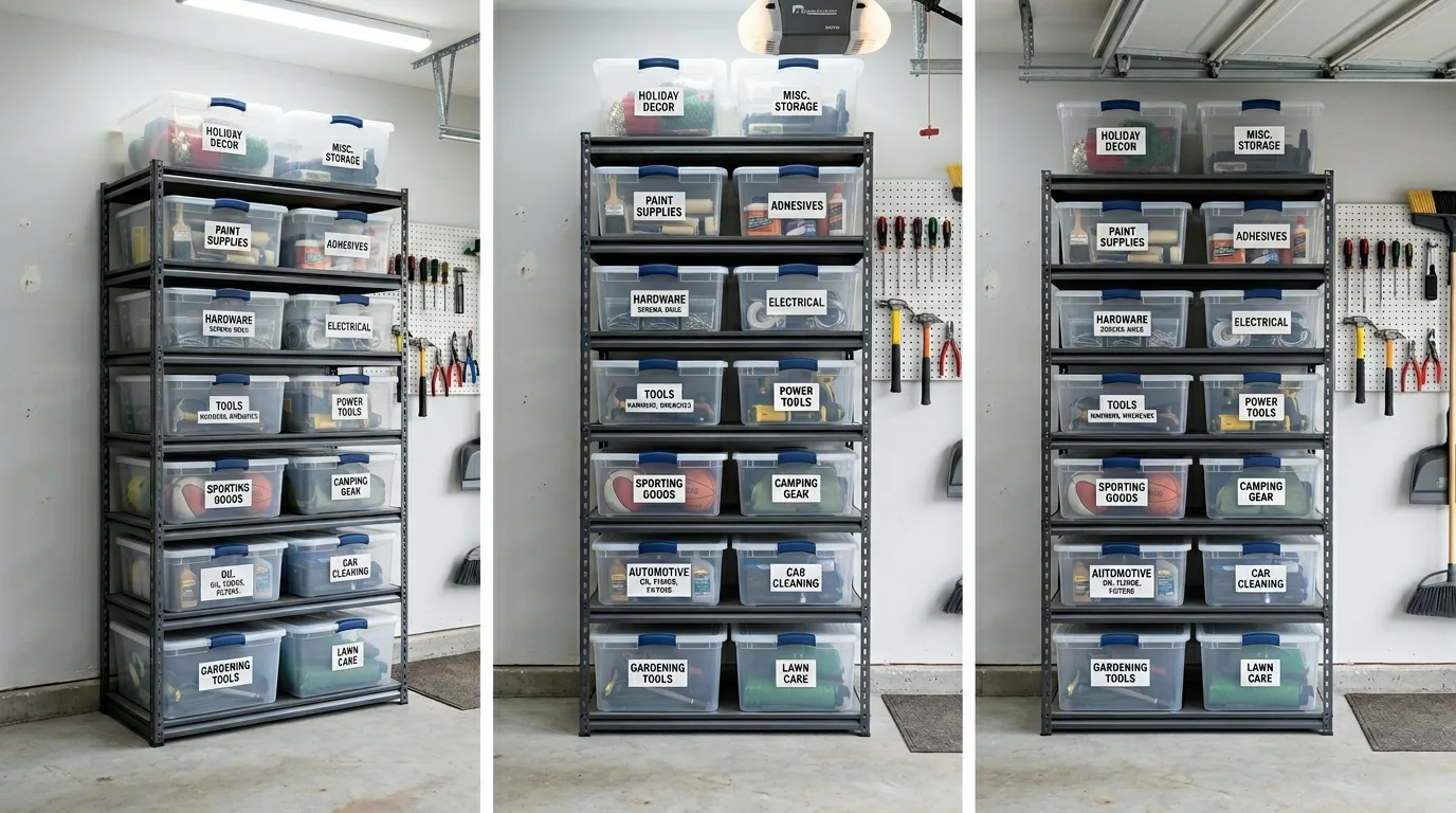 Use heavy-duty wall shelving for 13 Smart Garage Organization Ideas Using Vertical Wall Storage