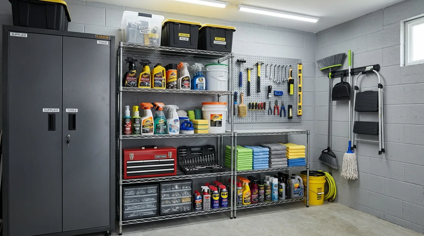 Use a slat wall for flexibility for 13 Smart Garage Organization Ideas Using Vertical Wall Storage