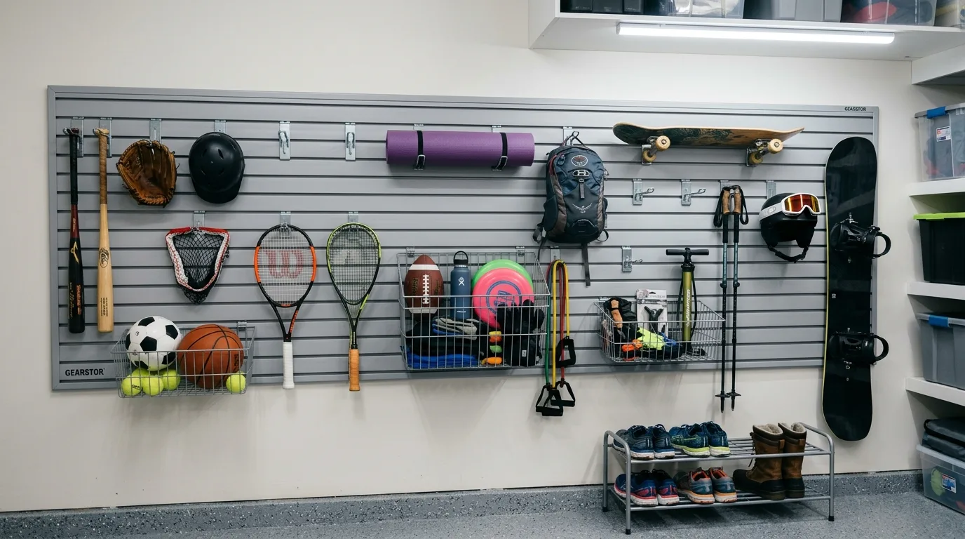 Mount a folding workbench for 13 Smart Garage Organization Ideas Using Vertical Wall Storage