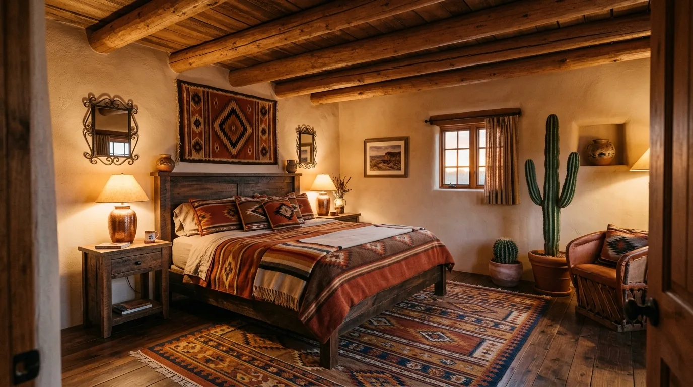 Choose wood furniture with warmth for 11 Warm Southwestern Bedroom Ideas with Earthy Tones