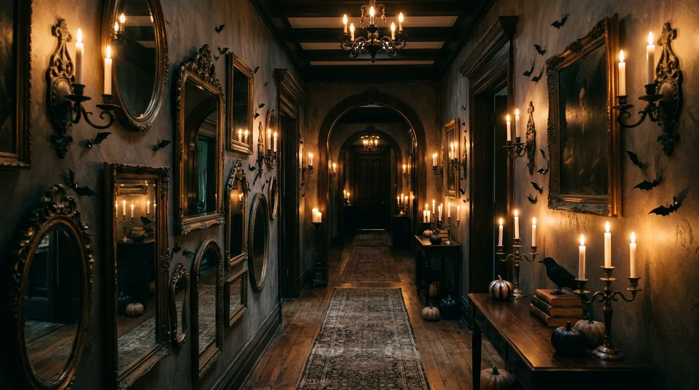 Style the mantel dramatically for 11 Spooky Halloween Decor Ideas for an Elegant Haunted Home