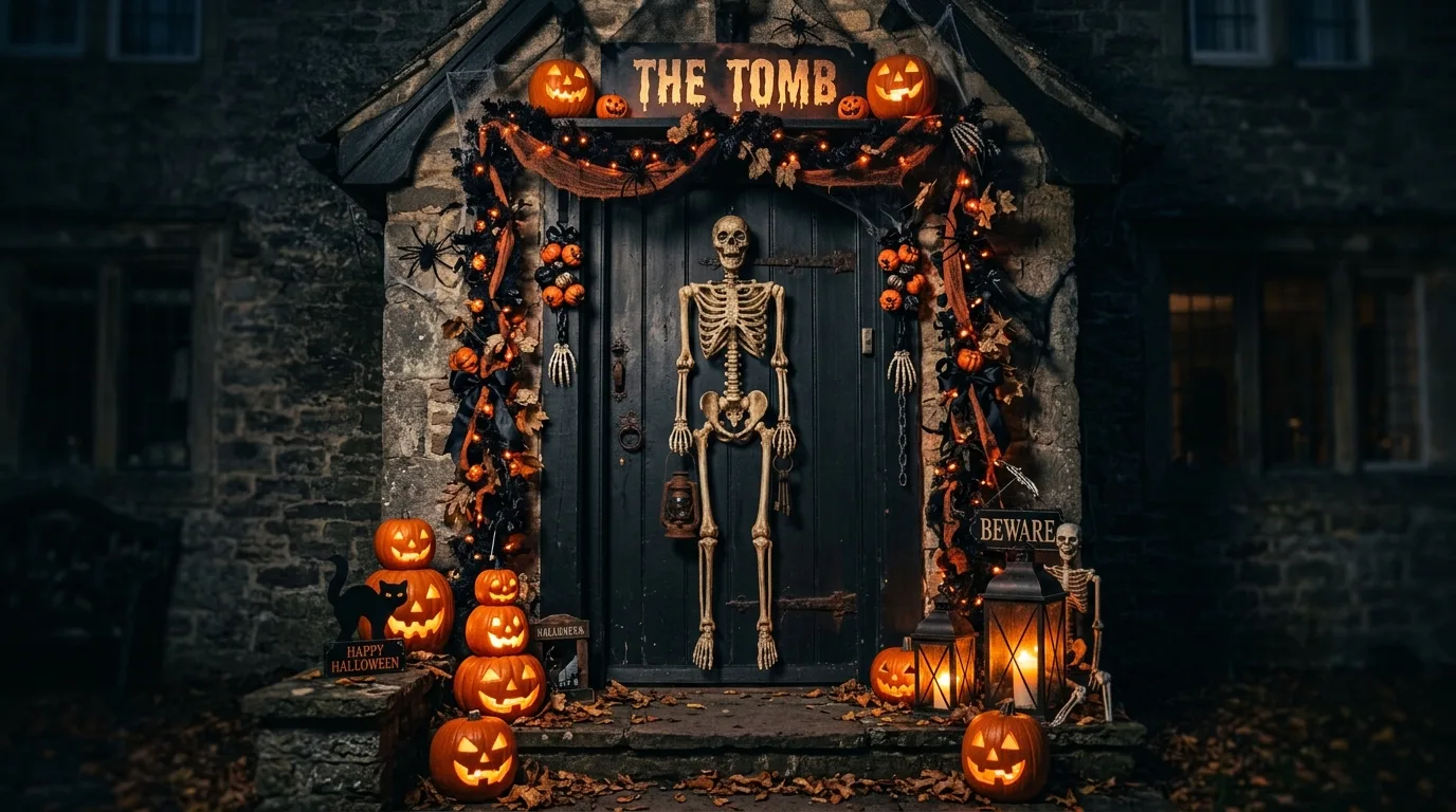 Choose a playful ghost or witch theme for 14 Spooky Halloween Door Decor Ideas to Greet Trick or Treaters