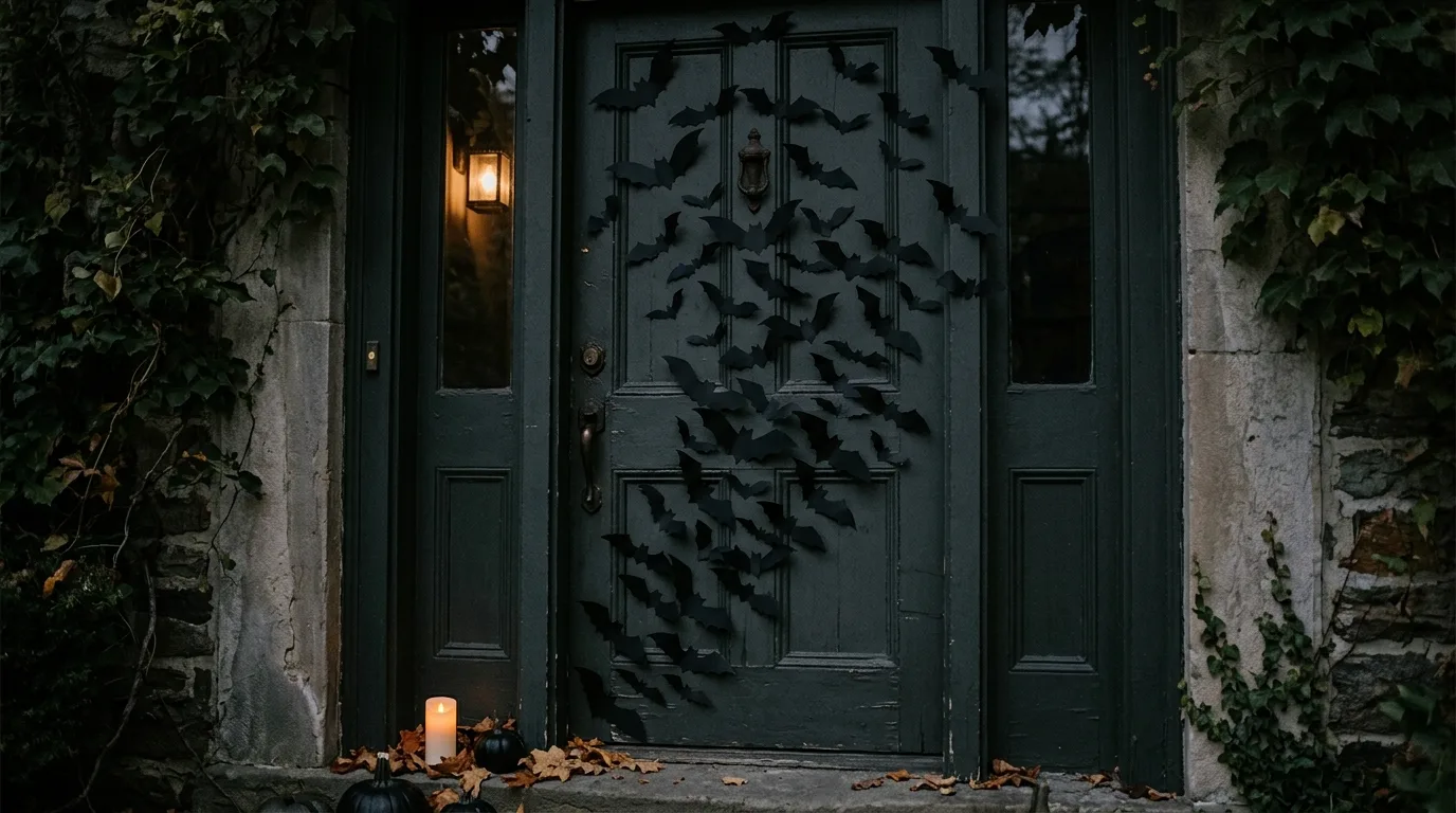 Use lanterns for mood for 14 Spooky Halloween Door Decor Ideas to Greet Trick or Treaters