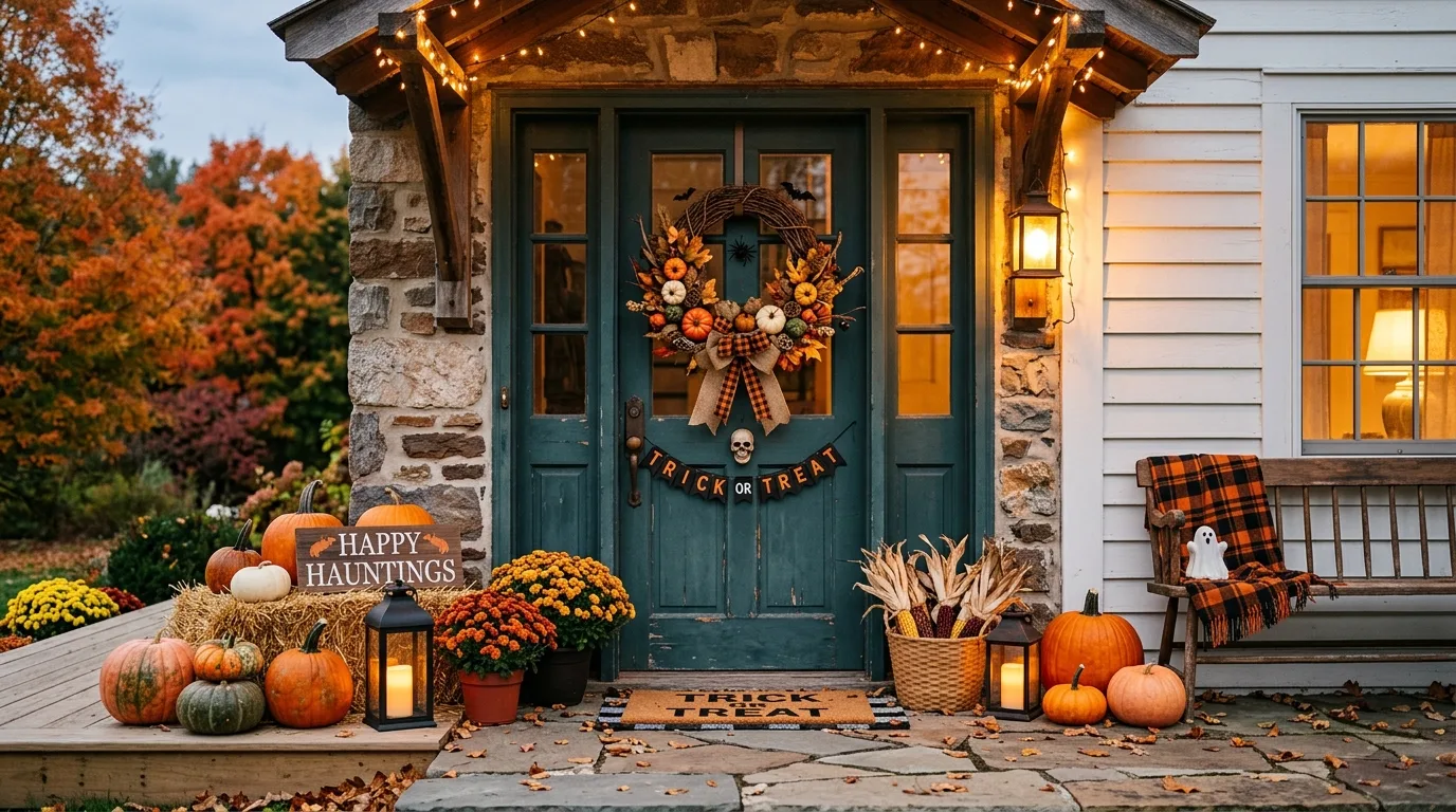Decorate the frame, not just the center for 14 Spooky Halloween Door Decor Ideas to Greet Trick or Treaters