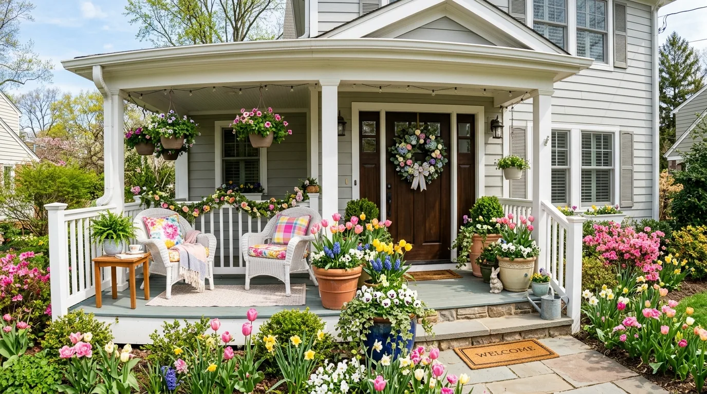Choose one clear spring mood for 14 Beautiful Spring Front Door Decor Ideas to Welcome Warmer Weather