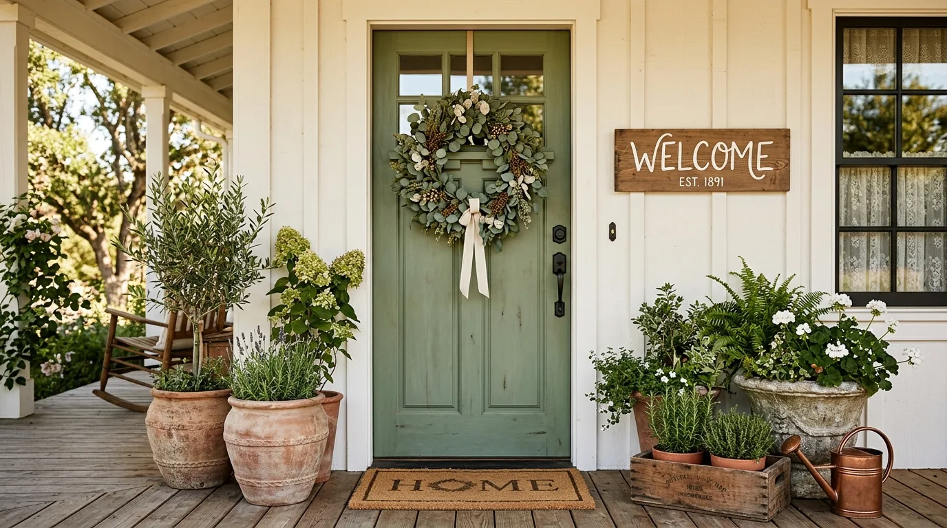 Use matching planters for 14 Beautiful Spring Front Door Decor Ideas to Welcome Warmer Weather