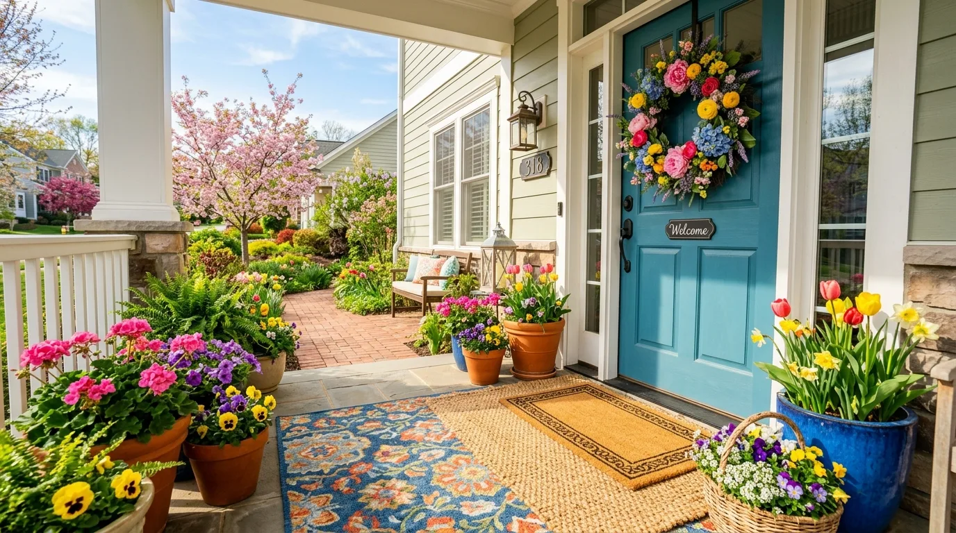 Layer doormats for texture for 14 Beautiful Spring Front Door Decor Ideas to Welcome Warmer Weather