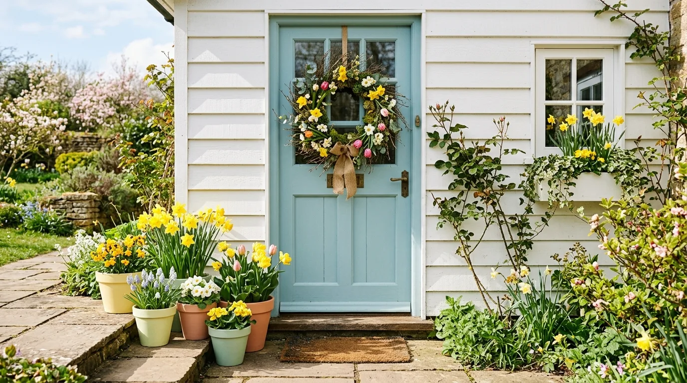Add pastel accents carefully for 14 Beautiful Spring Front Door Decor Ideas to Welcome Warmer Weather