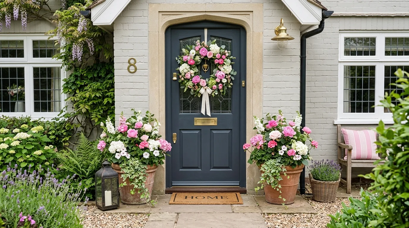 Style with tulips or daffodils for 14 Beautiful Spring Front Door Decor Ideas to Welcome Warmer Weather