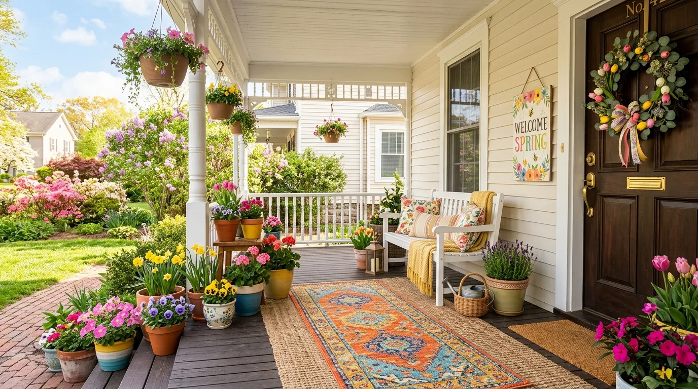 Style with lanterns and baskets for 12 Inviting Spring Front Porch Ideas for a Seasonal Refresh