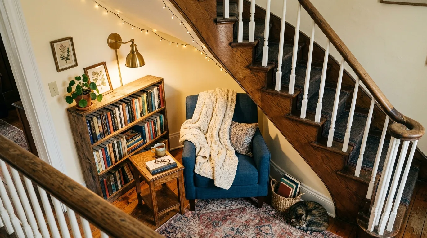 Bring in baskets or storage at the base for 11 Creative Staircase Decorating Ideas to Utilize Vertical Space